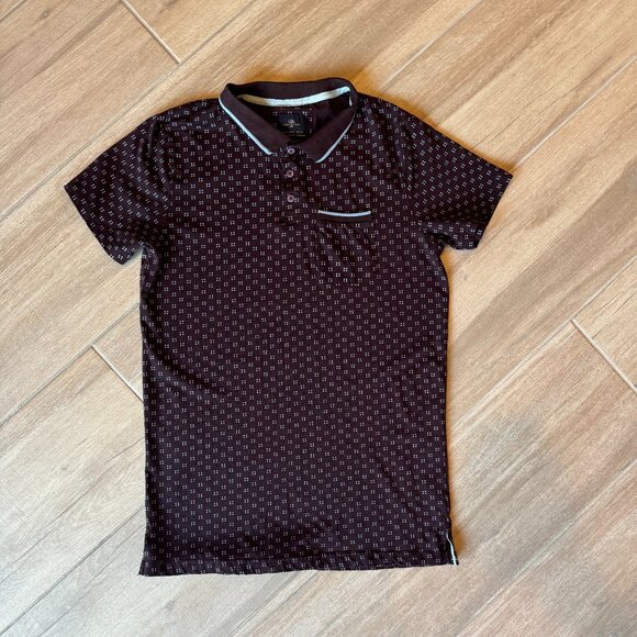 Patterned Fig Colored Short Sleeve Cotton Polo – Craft Flow – Men’s M - Picture 1 of 3